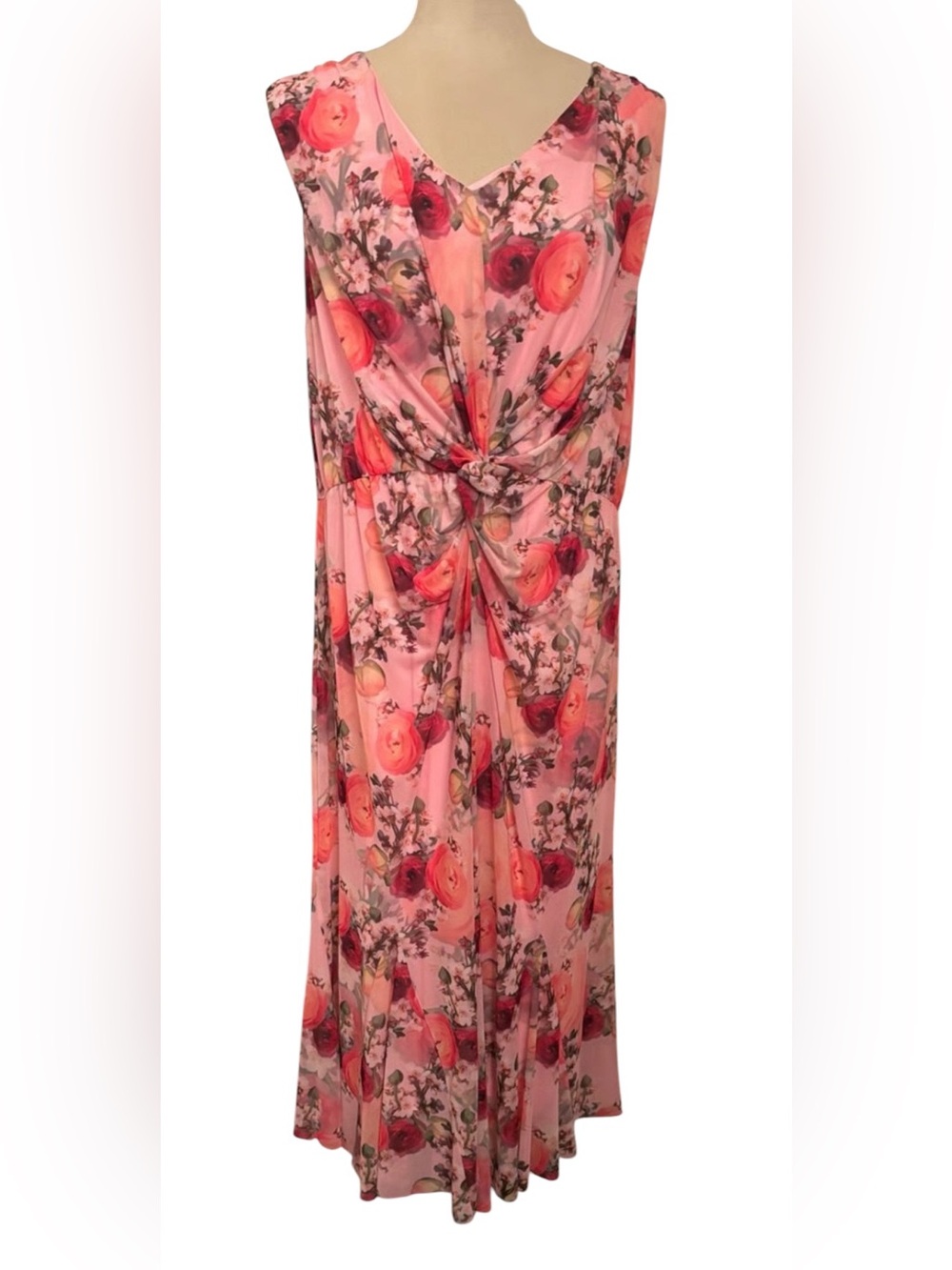Isaac Mizrahi Live Pink Floral Twist Front Maxi Dress Plus Size 2X Cottage Core